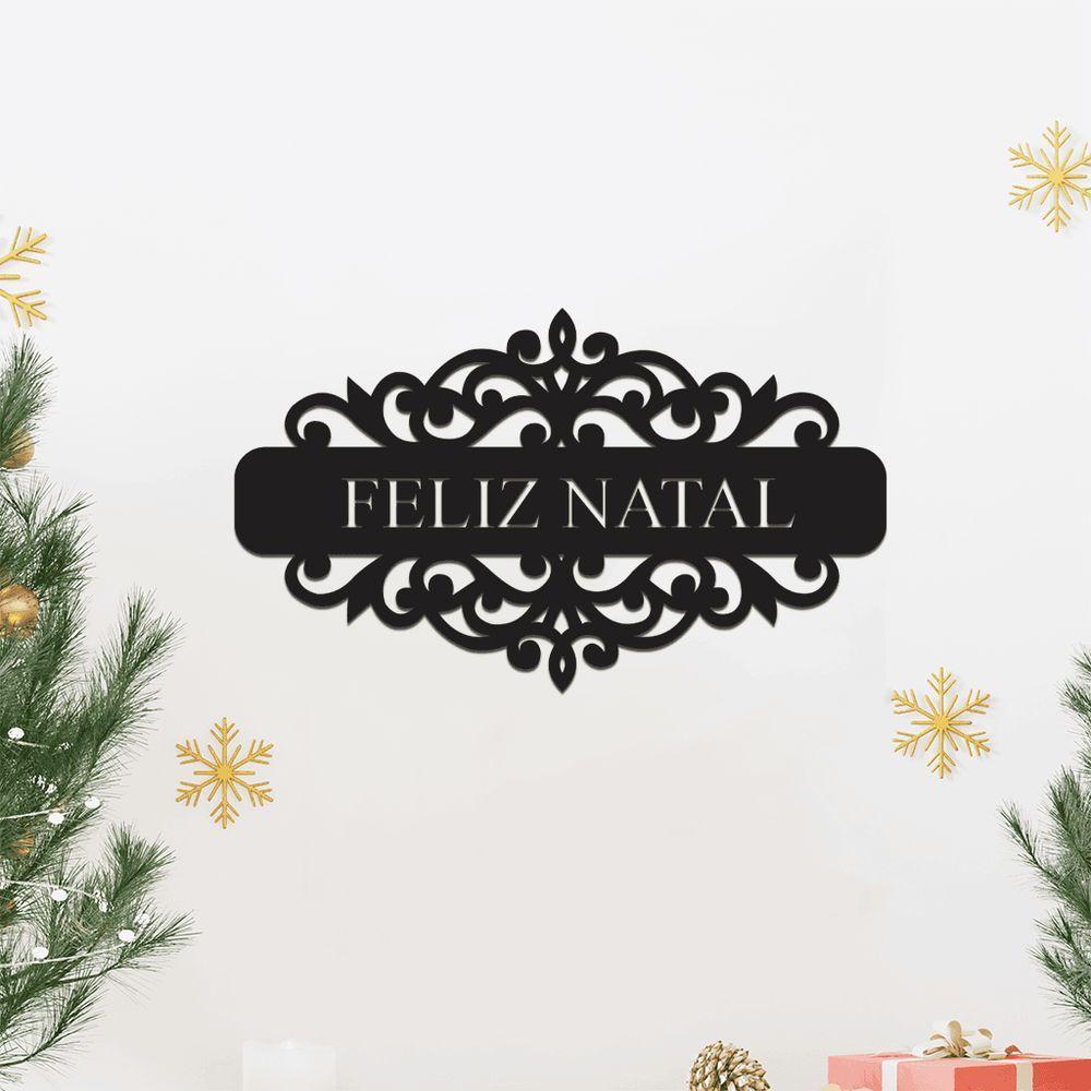 Placa Feliz Natal Com Arabesco 30cmx17cm - Cria Arte Laser Branco - 3