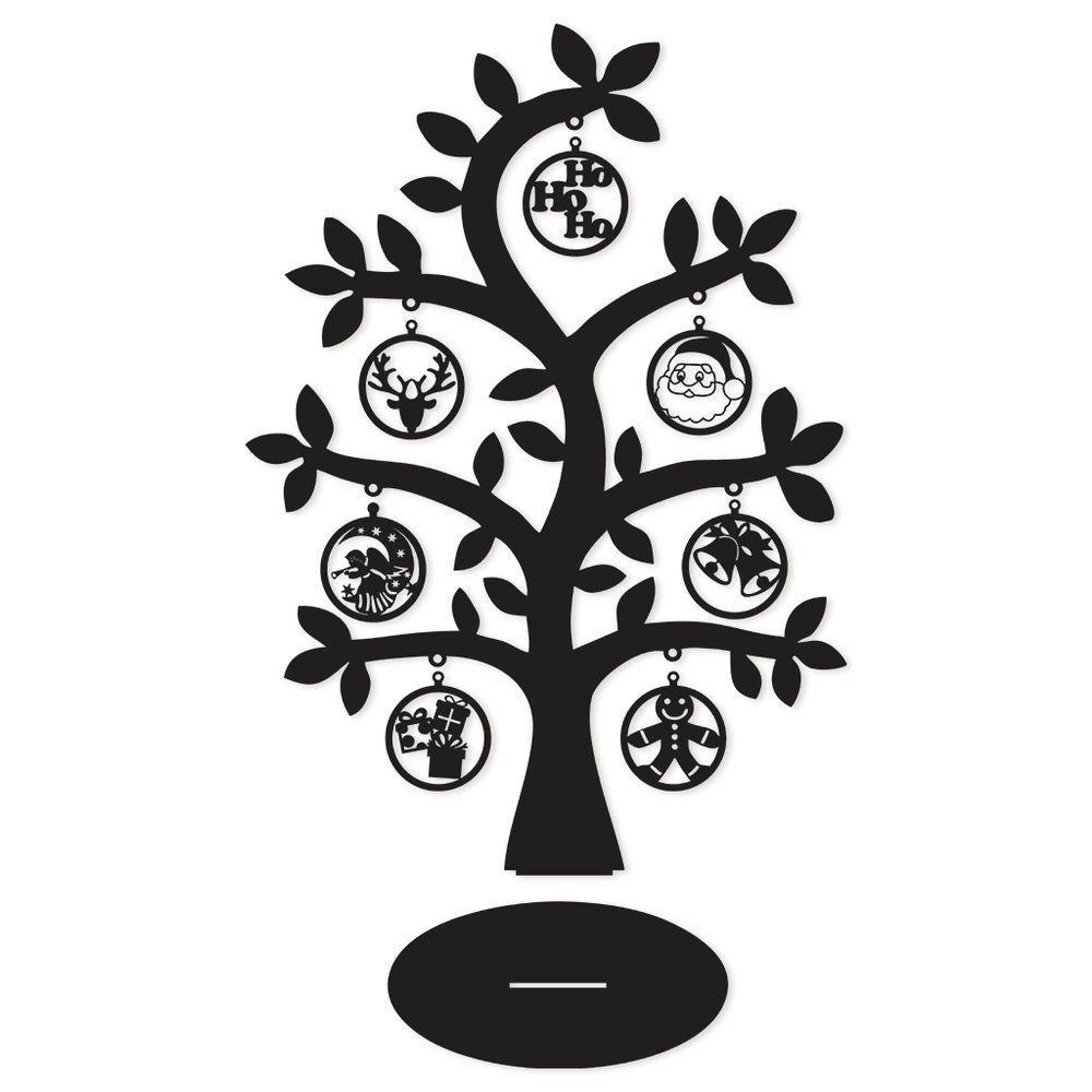 Árvore Preta Com Bolinhas De Natal 28cmx40cm - Cria Arte Laser Preto - 1