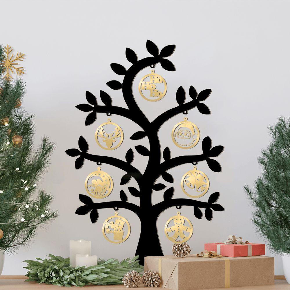 Árvore Preta Com Bolinhas De Natal 28cmx40cm - Cria Arte Laser Preto - 3