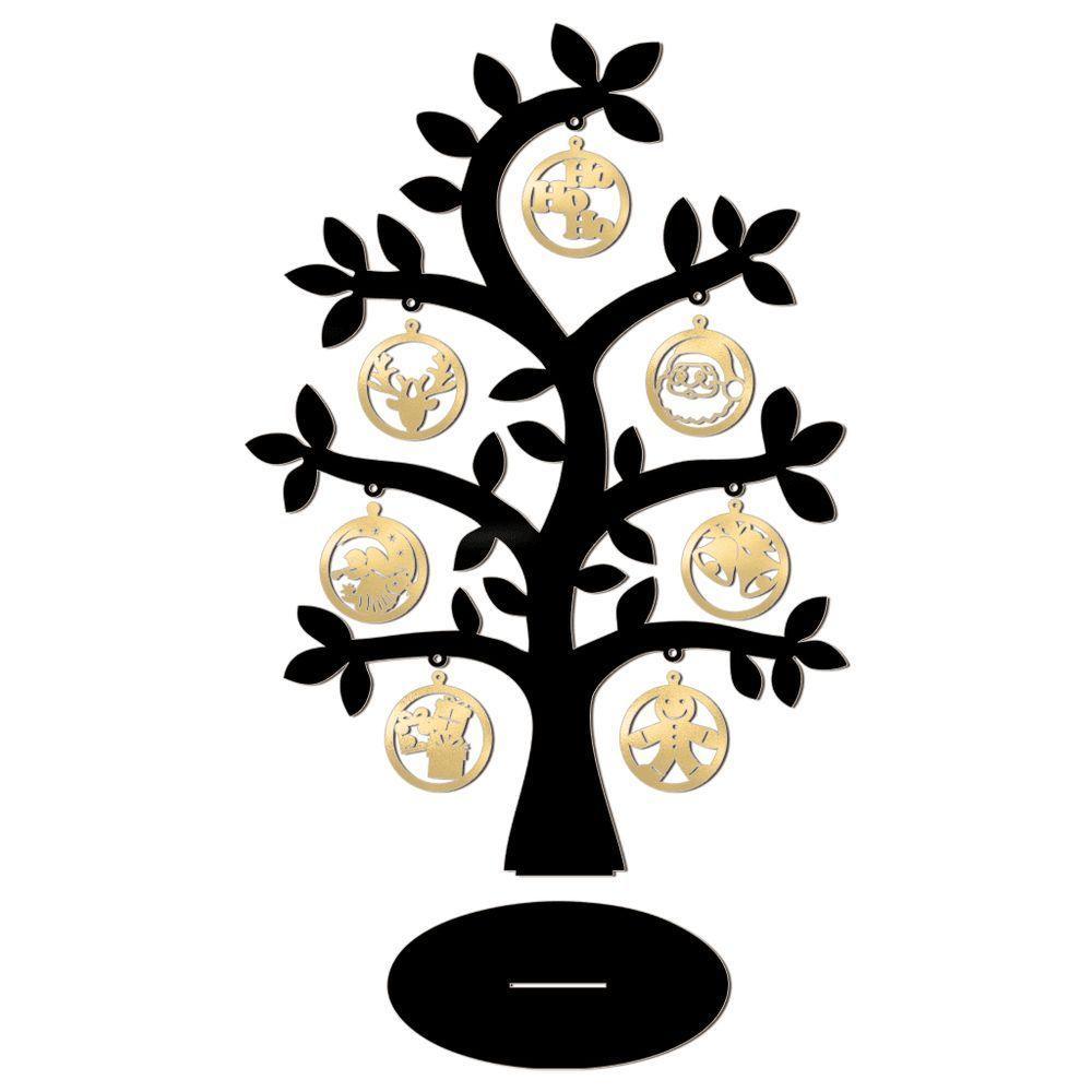 Árvore Preta Com Bolinhas De Natal 28cmx40cm - Cria Arte Laser Dourado - 1