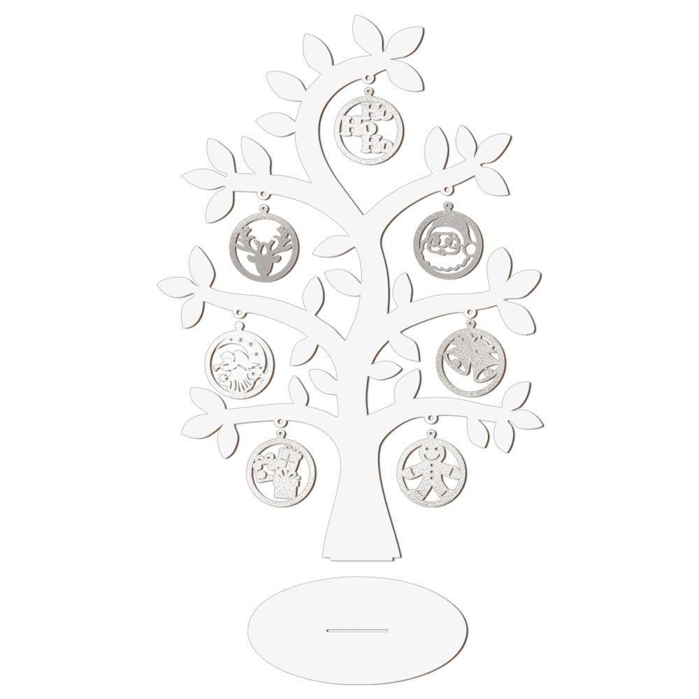 Árvore Branca Com Bolinhas De Natal 28cmx40cm - Cria Arte Laser Prata - 1