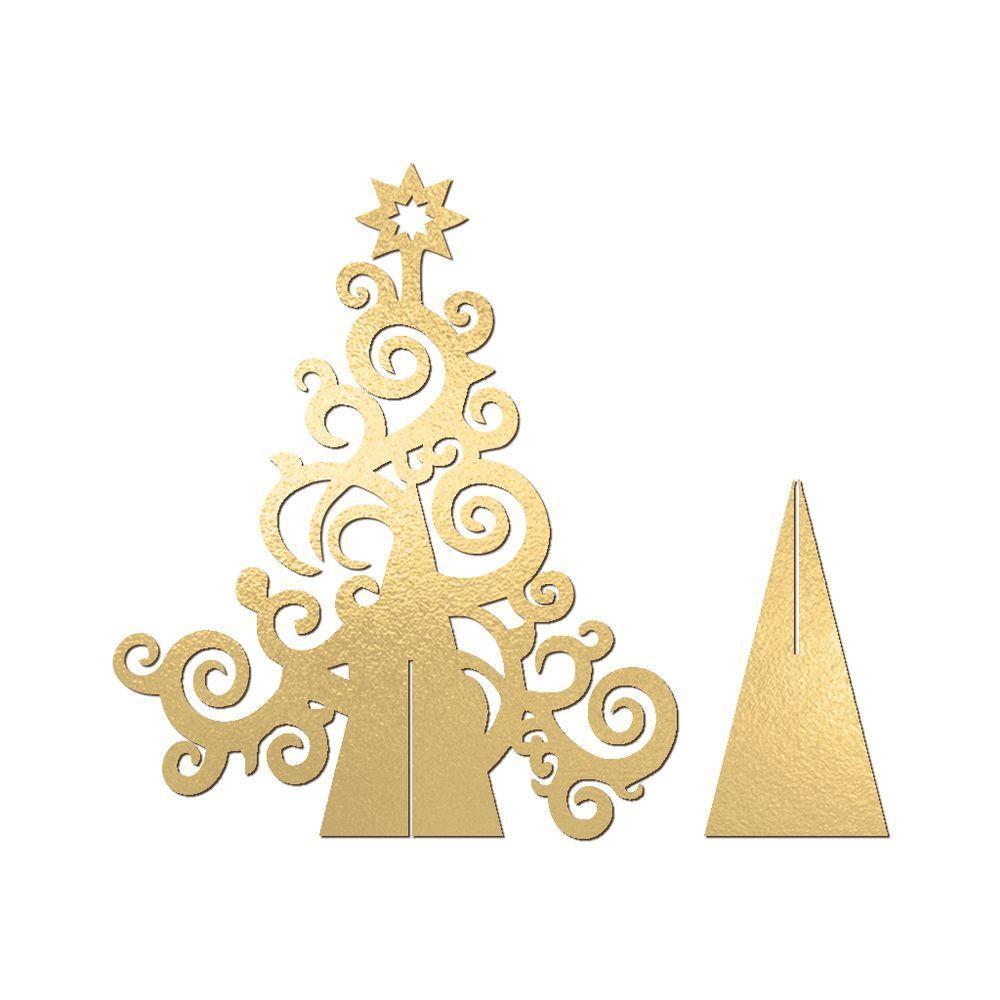 Árvore De Natal Com Arabesco 33cmx40cm - Cria Arte Laser Dourado - 1