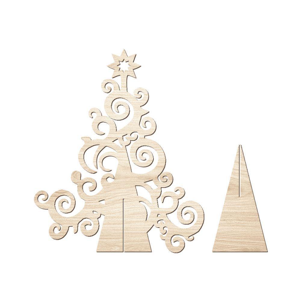 Árvore De Natal Com Arabesco 33cmx40cm - Cria Arte Laser Madeira Clara - 1