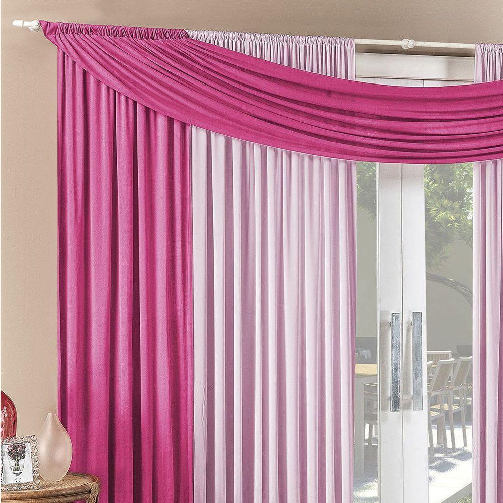 Cortina Alana 3,00M X 2,50M Rosa Com Pink Tecido Malha Para Sala Ou Quarto - 1