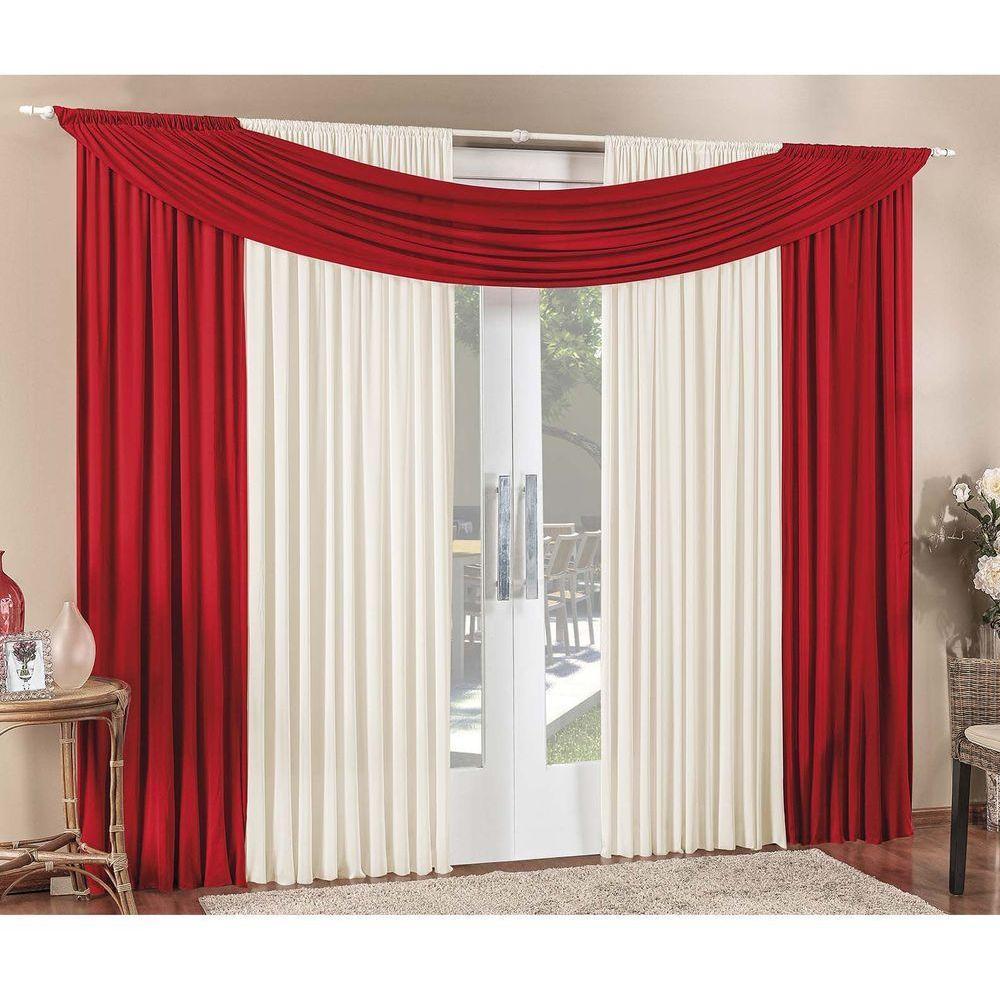 Cortina Alana 4,00M X 2,50M Vermelha Com Palha Tecido Malha Para Sala Ou Quarto - 2