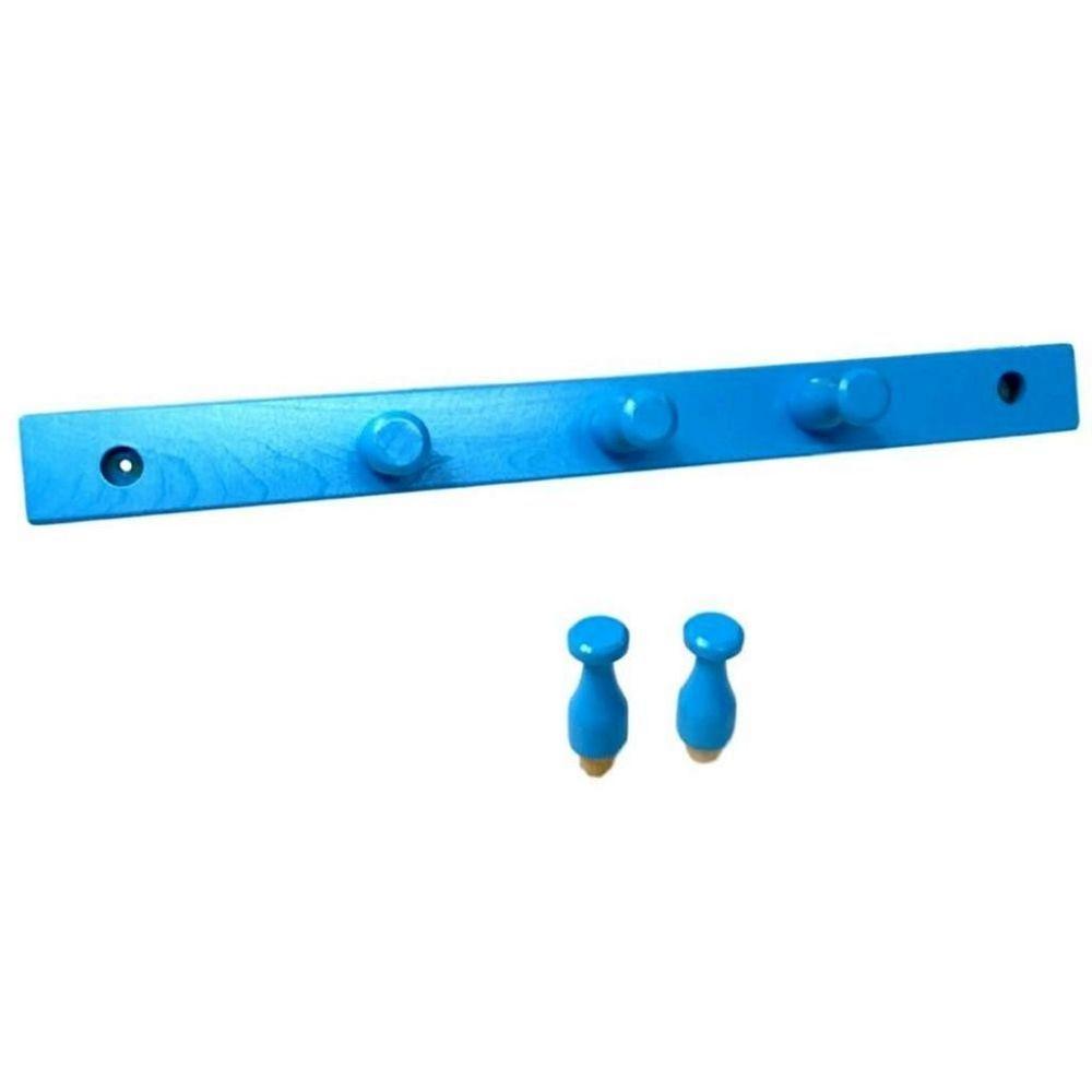 Cabideiro Em Madeira Para Parede/Porta Fixo Azul - 2