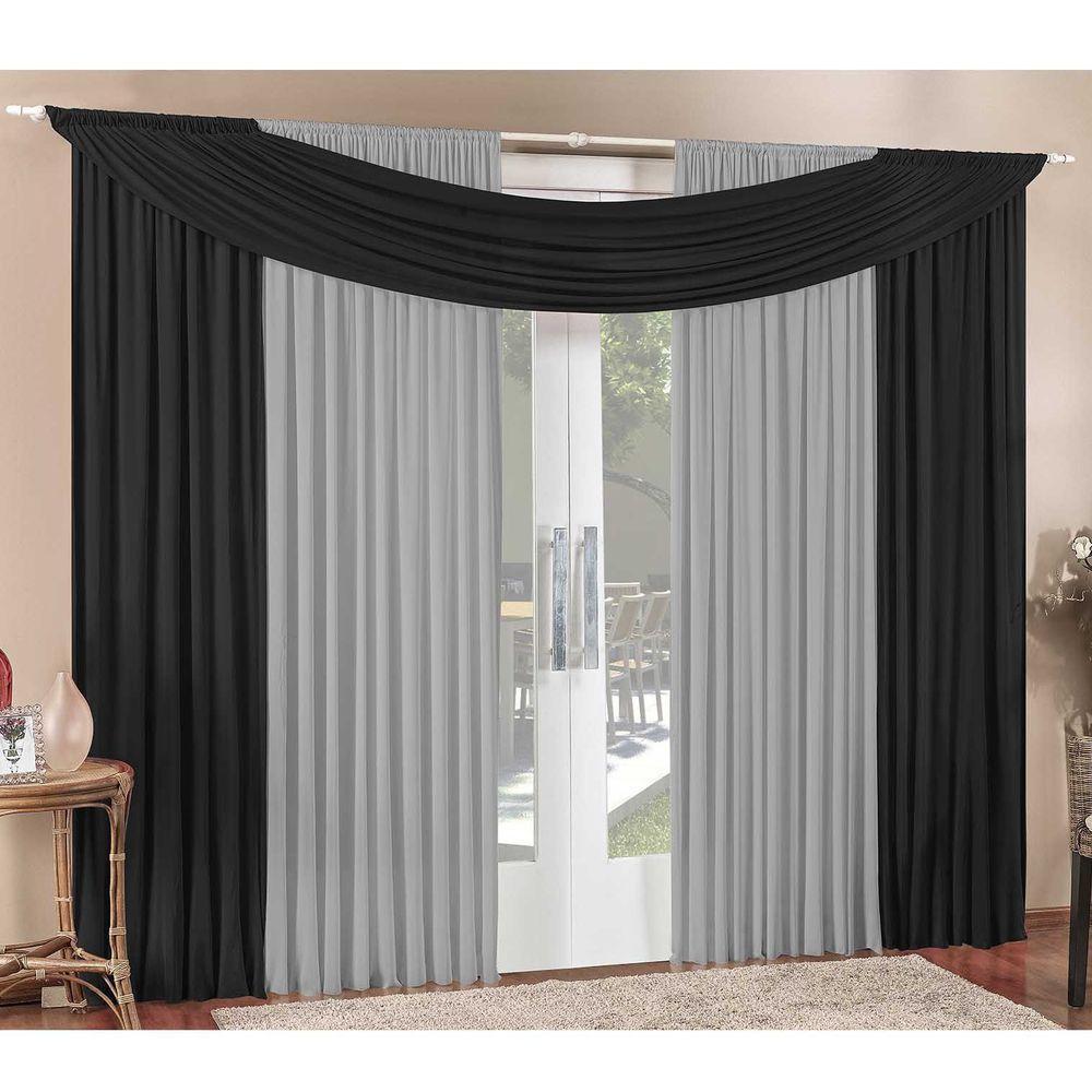 Cortina Alana 2,00M X 1,70M Preto Com Cinza Tecido Malha Para Sala Ou Quarto - 2