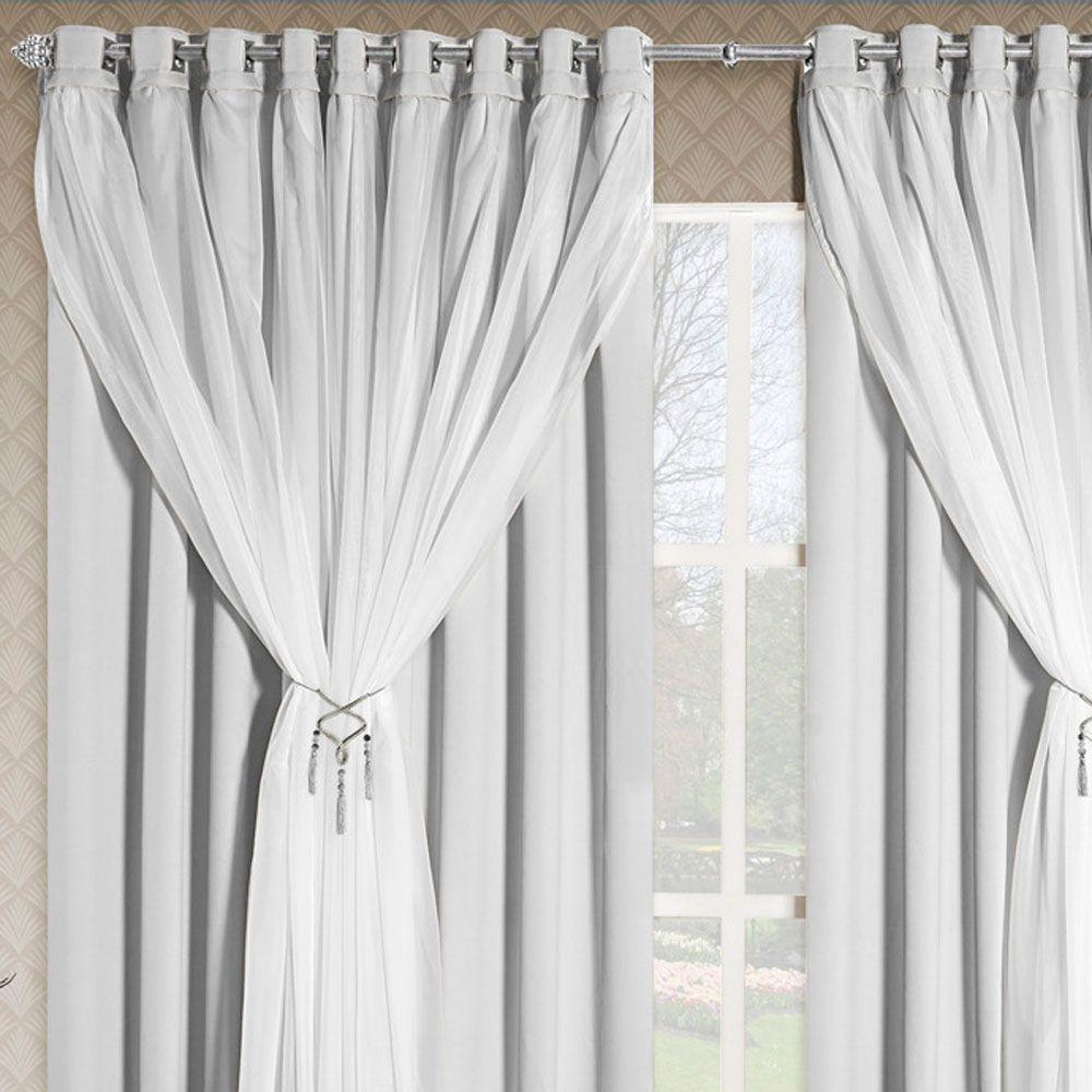 Cortina Arezzo 2,00M X 1,70M Varão Simples Tecido Blackout Com Voal Clássica Janela - Gelo - 2