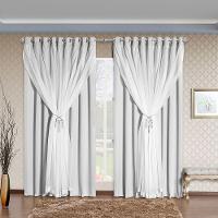 Cortina Arezzo 2,00M X 1,70M Varão Simples Tecido Blackout Com Voal Clássica Janela - Gelo - 1