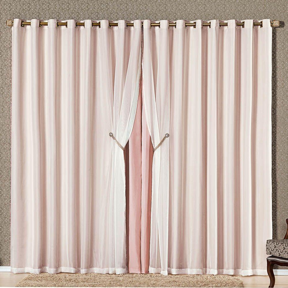 Cortina Bélgica 4,00M X 2,70M Tecido Microfibra Com Voal Pingentes Luxo - Rosê - 1