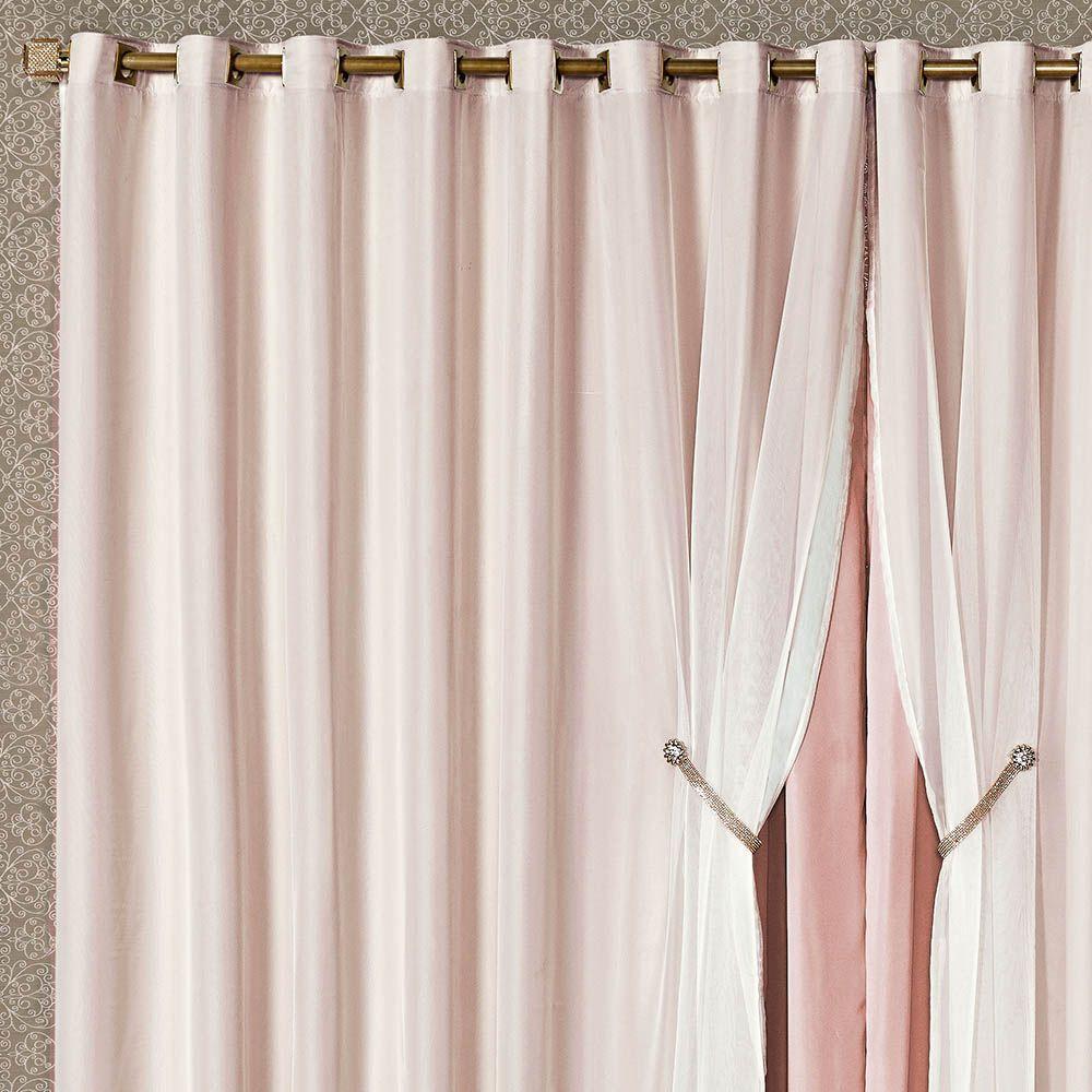 Cortina Bélgica 4,00M X 2,70M Tecido Microfibra Com Voal Pingentes Luxo - Rosê - 2