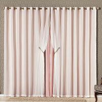 Cortina Bélgica 4,00M X 2,70M Tecido Microfibra Com Voal Pingentes Luxo - Rosê - 1