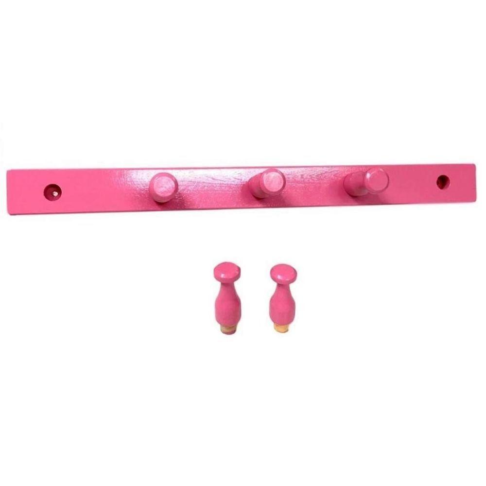 Cabideiro Em Madeira Para Parede/Porta Fixo Rosa - 2