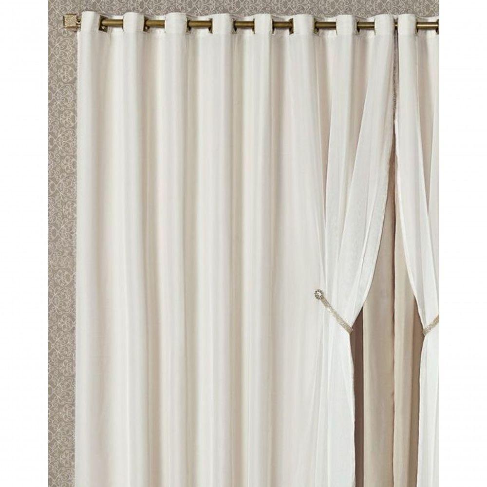 Cortina Bélgica 2,00M X 1,70M Tecido Microfibra Com Voal Pingentes Sala Quarto - Bege - 1