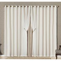 Cortina Bélgica 2,00M X 1,70M Tecido Microfibra Com Voal Pingentes Sala Quarto - Bege - 2