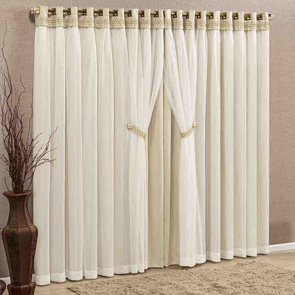 Cortina Alemanha 3,00M X 2,50M Palha Tecido Blackout Com Voal Premium Varão - 1