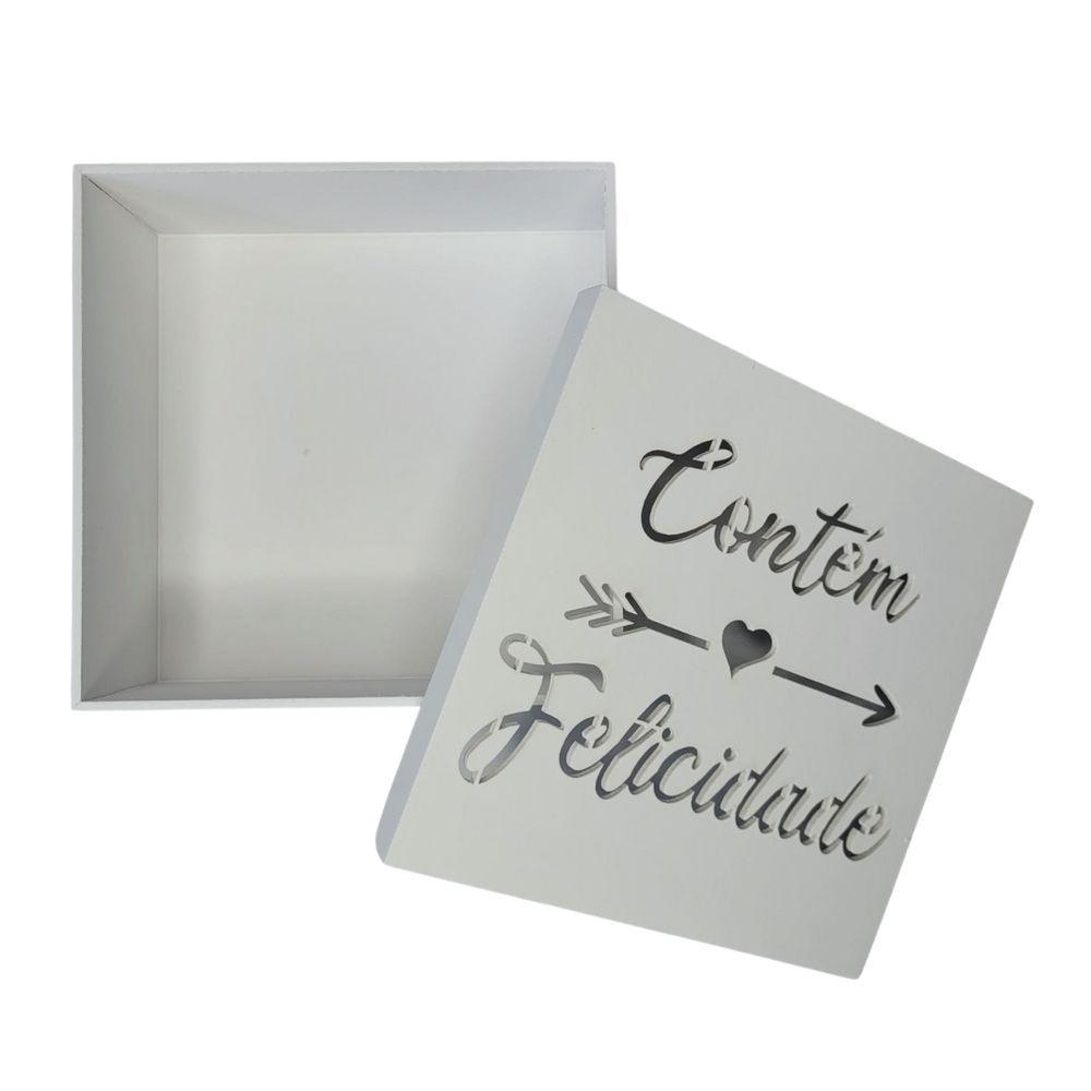 Caixas Personalizadas Brancas 100% Mdf (17x17x07) Contém Felicidade - 4
