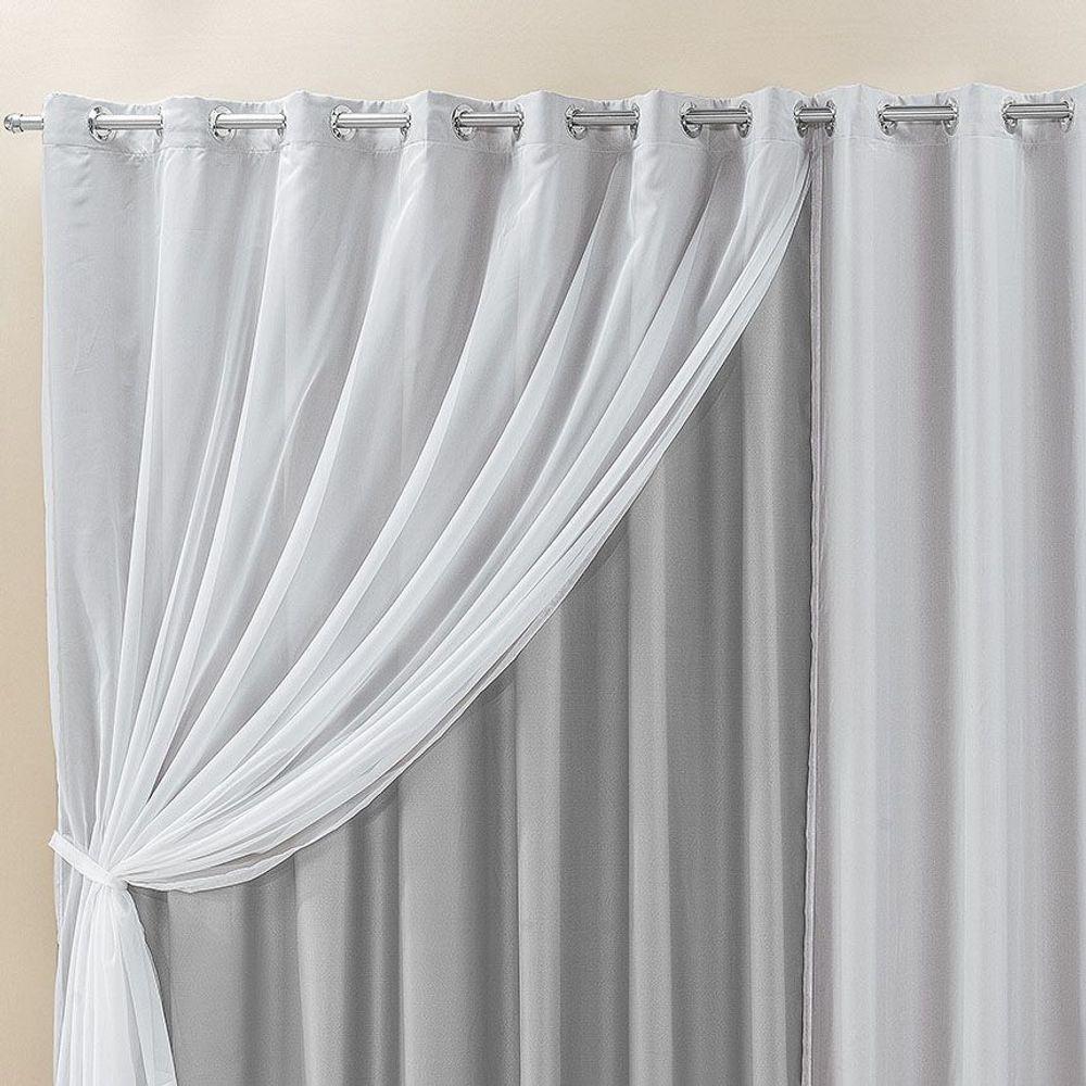 Cortina Elegance 3,00M X 2,50M Cinza Tecido Semi Blackout Com Voal Moderna - 2