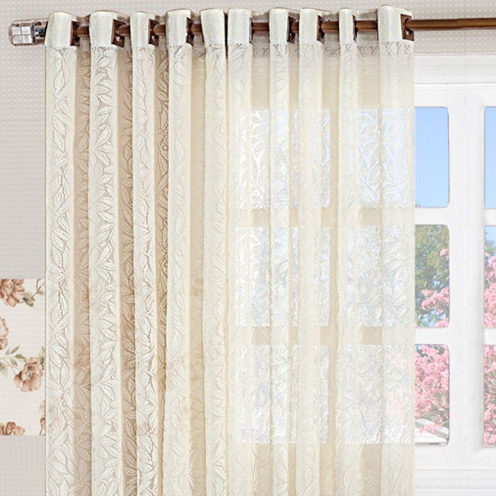 Cortina De Renda Floral 3,00M X 2,50M Charme Para Varão Simples Com Ilhóses - Palha - 2