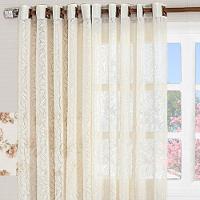 Cortina De Renda Floral 3,00M X 2,50M Charme Para Varão Simples Com Ilhóses - Palha - 2