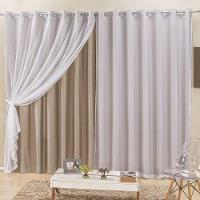 Cortina Elegance 2,00M X 1,70M Bege Tecido Semi Blackout Com Voal Moderna - 1