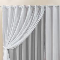 Cortina Elegance 2,00M X 1,70M Cinza Tecido Semi Blackout Com Voal Moderna - 2