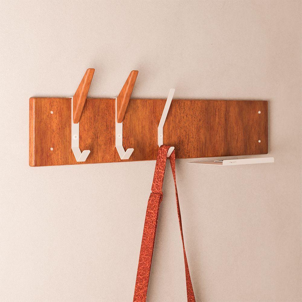 Cabideiro De Parede Em Madeira Linha Home Padrão Morphi Design 80Cm Aço Branco - Cor: Branco - 8