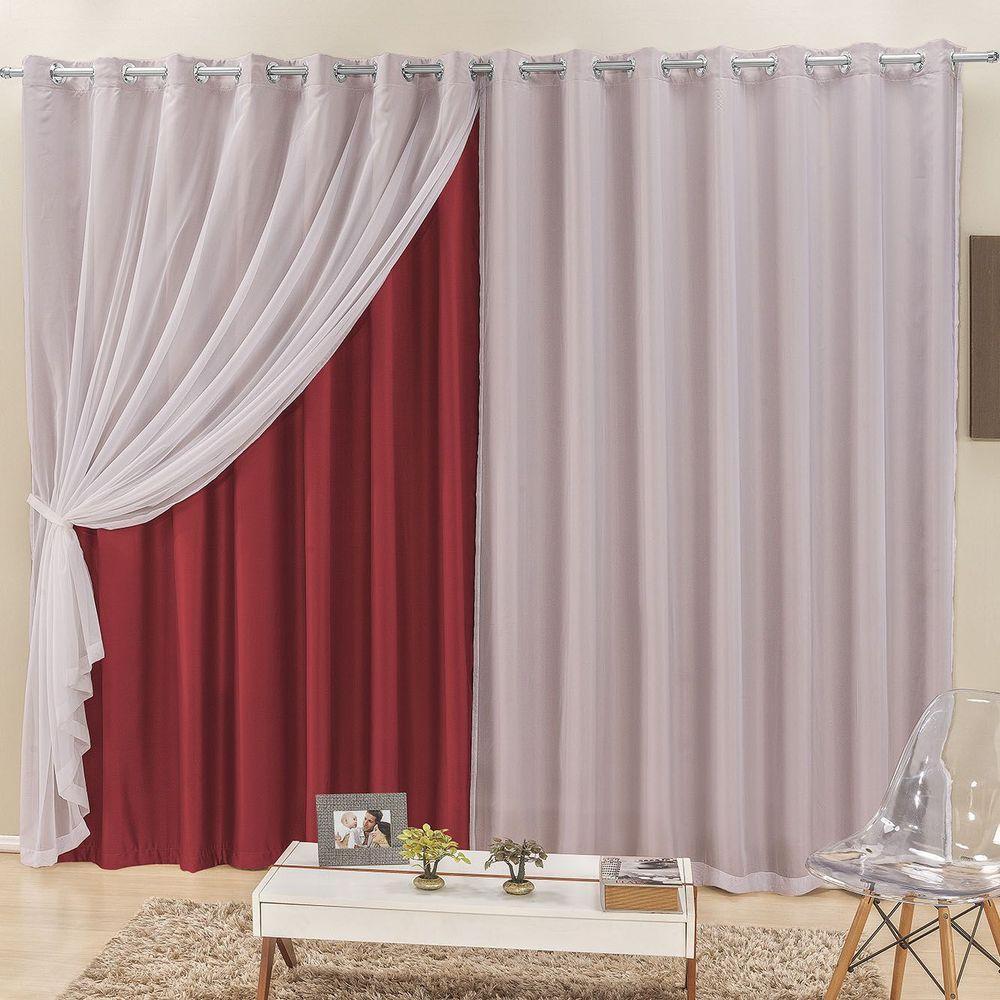 Cortina Elegance 2,00M X 1,70M Vermelha Tecido Semi Blackout Com Voal Moderna - 1