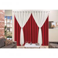 Cortina Jéssica 3 Metros Vermelha Tecido Microfibra Com Voal Clássica Cromada - 2