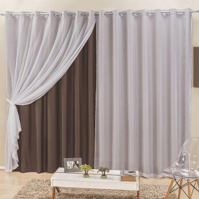 Cortina Elegance 3,00M X 2,50M Tabaco Tecido Semi Blackout Com Voal Moderna