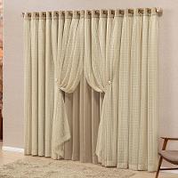 Cortina Monte Real 4,00M X 2,70M Tecido Blackout Voal Trabalhado Xadrez Sala Quarto - Chocolate - 1