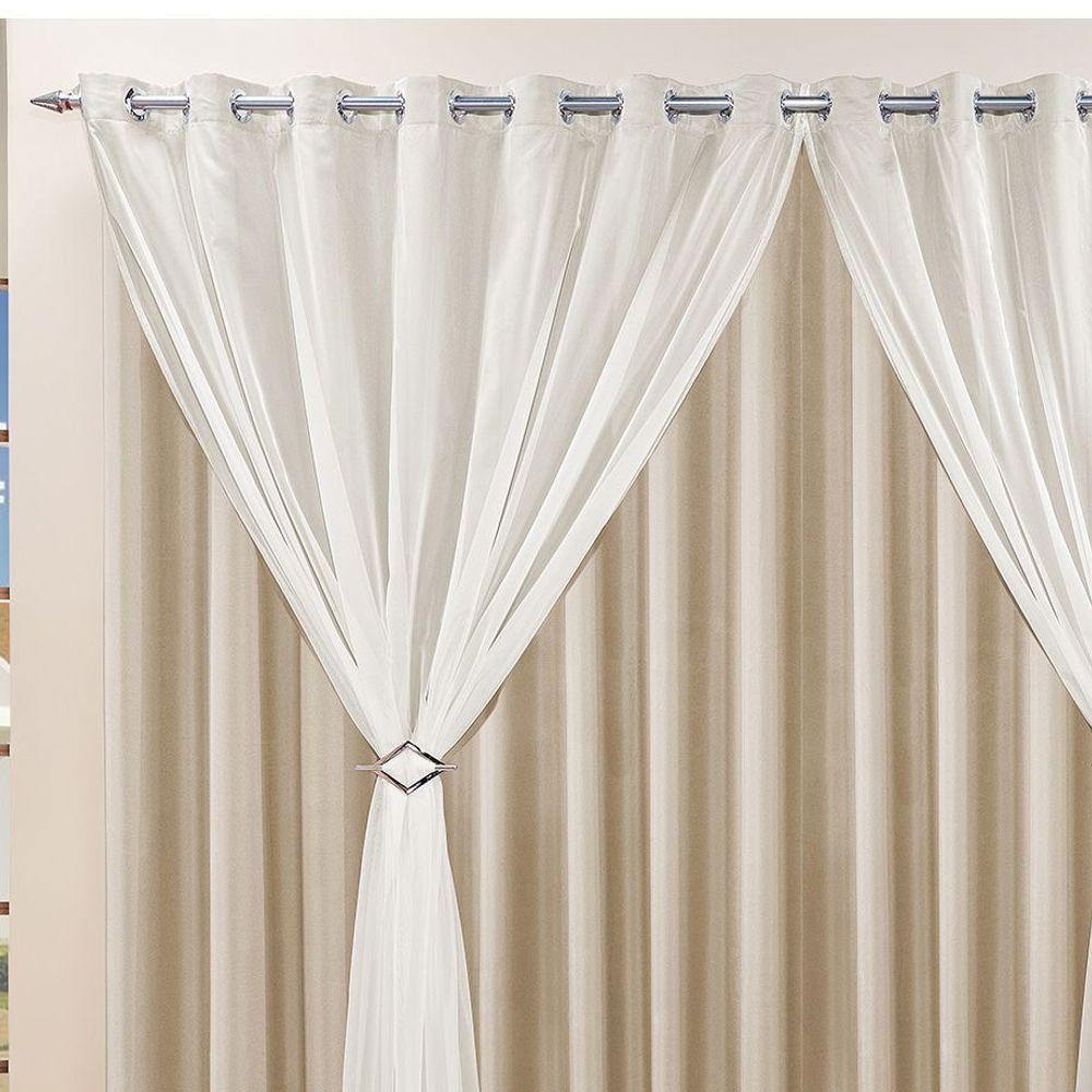 Cortina Jéssica 2,00M X 1,70M Tecido Microfibra Com Voal Exclusiva Para Trilho Comum - Bege - 2