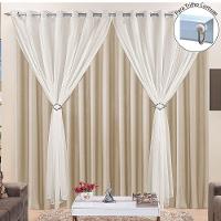 Cortina Jéssica 2,00M X 1,70M Tecido Microfibra Com Voal Exclusiva Para Trilho Comum - Bege - 1