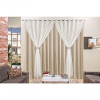 Cortina Jéssica 3 Metros Bege Tecido Microfibra Com Voal Clássica Cromada - 2