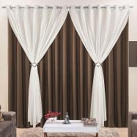 Cortina Jéssica 2 Metros Tabaco Tecido Microfibra Com Voal Clássica Cromada - 1