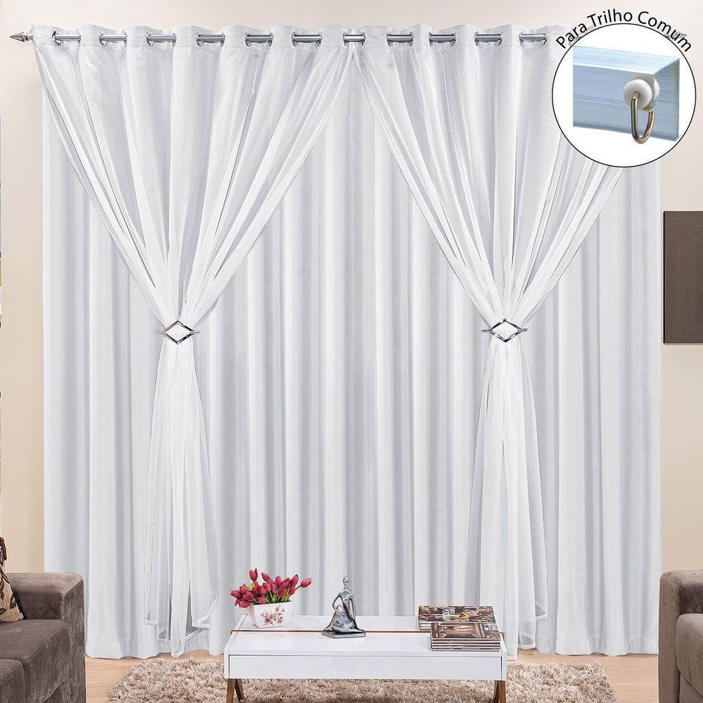 Cortina Jéssica 2,00M X 1,70M Tecido Microfibra Com Voal Exclusiva Para Trilho Comum - Branco - 1