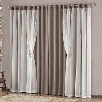Cortina Mabelle 2,00M X 1,70M Semi Blackout Com Voal Premium Pingentes Sala Quarto - Avelã - 1