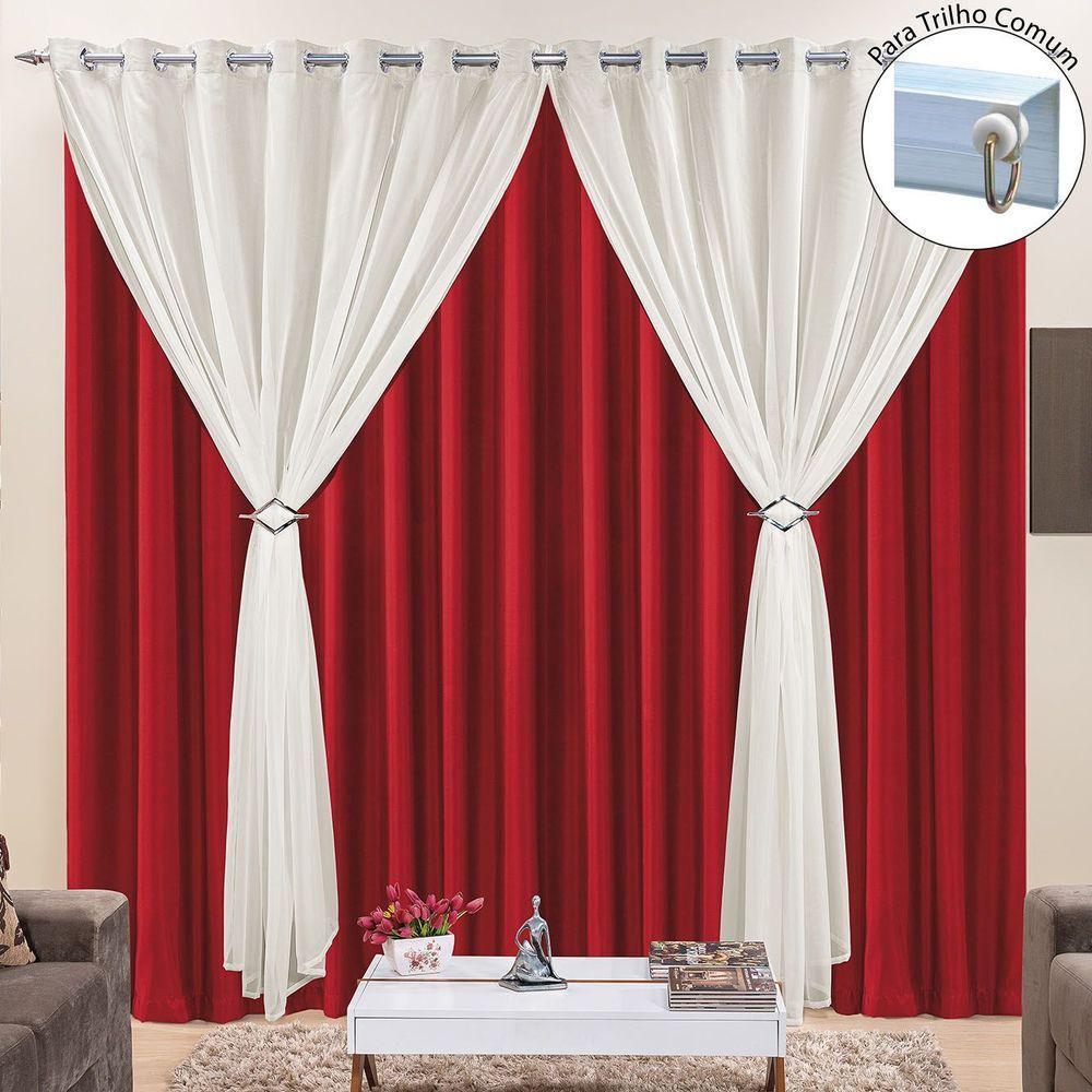 Cortina Jéssica 3,00M X 2,80M Tecido Microfibra Com Voal Exclusiva Para Trilho Comum - Vermelho - 1