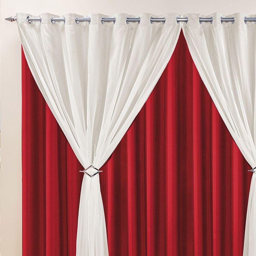 Cortina Jéssica 3,00M X 2,80M Tecido Microfibra Com Voal Exclusiva Para Trilho Comum - Vermelho - 2