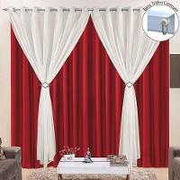 Cortina Jéssica 3,00M X 2,80M Tecido Microfibra Com Voal Exclusiva Para Trilho Comum - Vermelho - 1
