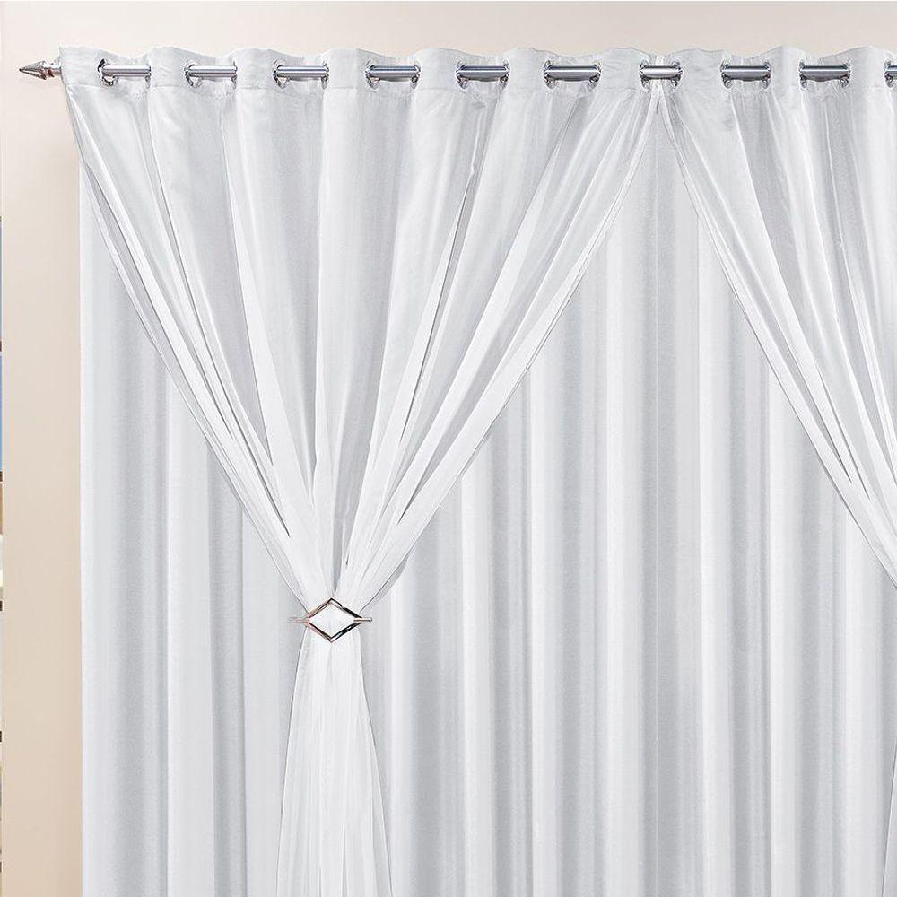 Cortina Jéssica 3,00M X 2,80M Tecido Microfibra Com Voal Exclusiva Para Trilho Comum - Branco - 2