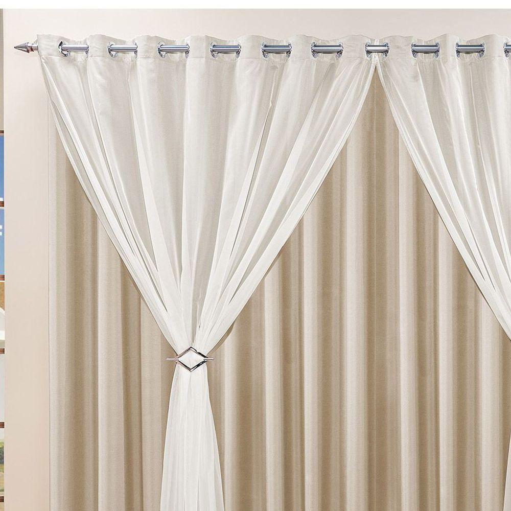 Cortina Jéssica 4 Metros Bege Tecido Microfibra Com Voal Clássica Sala Ou Quarto - 3
