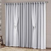 Cortina Mabelle 2,00M X 1,70M Semi Blackout Com Voal Premium Pingentes Sala Quarto - Cinza - 1