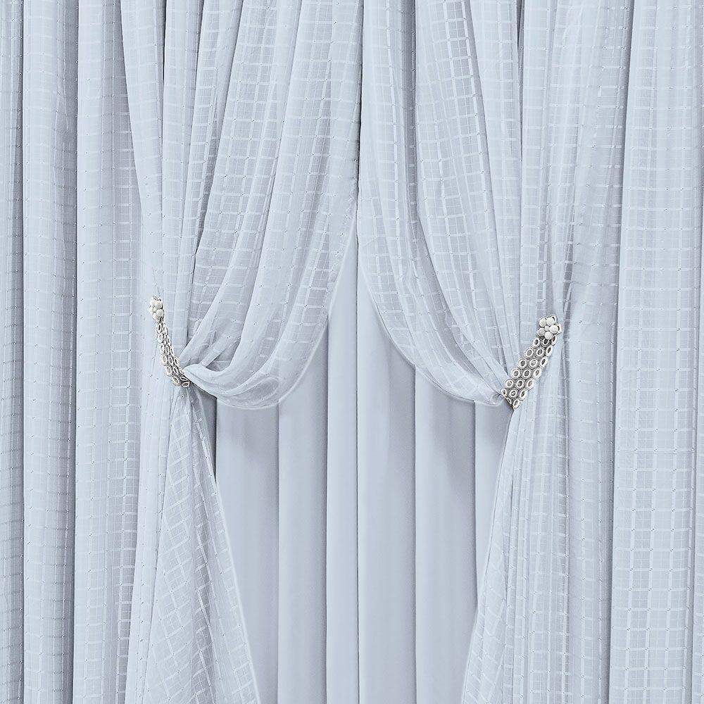 Cortina Monte Real 4,00M X 2,70M Tecido Blackout Voal Xadrez Sala Quarto Varão Simples - Gelo - 2