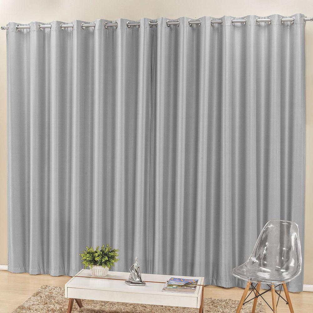 Cortina Madri 2,00M X 1,70M Cinza Liso Tecido Semi Blackout Para Sala Ou Quarto - 1