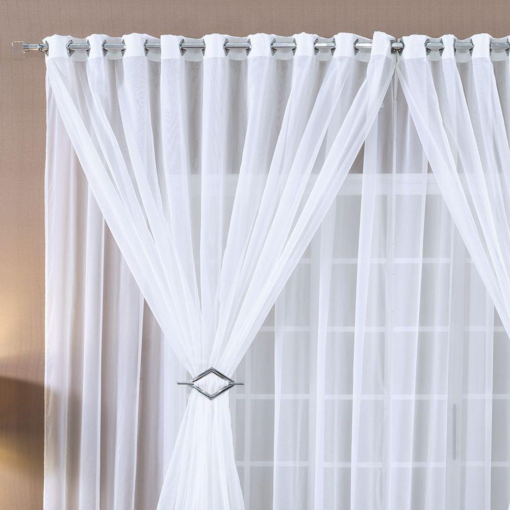 Cortina Paula 2,00M X 1,70M Branca Para Trilho Comum Tecido Voal Leve Clean - 3