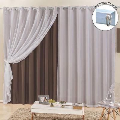 Cortina Para Trilho Comum Elegance 4,00M X 2,50M Tabaco Tecido Semi Blackout