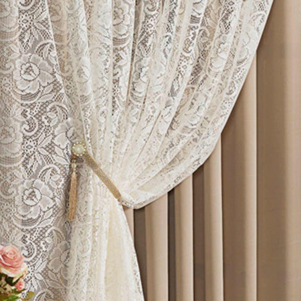 Cortina Monalisa 3,00M X 2,50M Varão Simples Tecido Blackout Com Renda Floral - Chocolate - 2