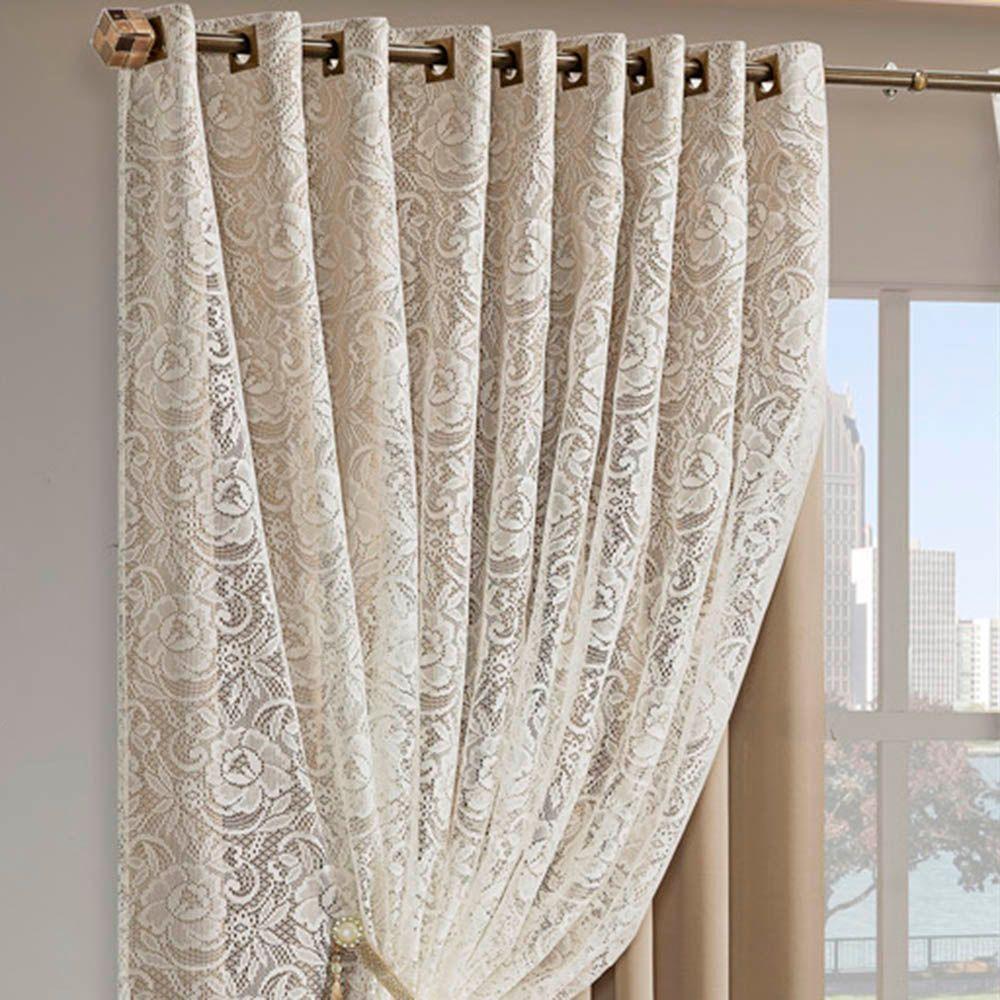 Cortina Monalisa 3,00M X 2,50M Varão Simples Tecido Blackout Com Renda Floral - Chocolate - 3