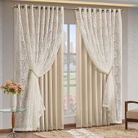 Cortina Monalisa 2,00M X 1,70M Tecido Blackout Com Renda Floral Luxo Varão Simples - Palha - 1